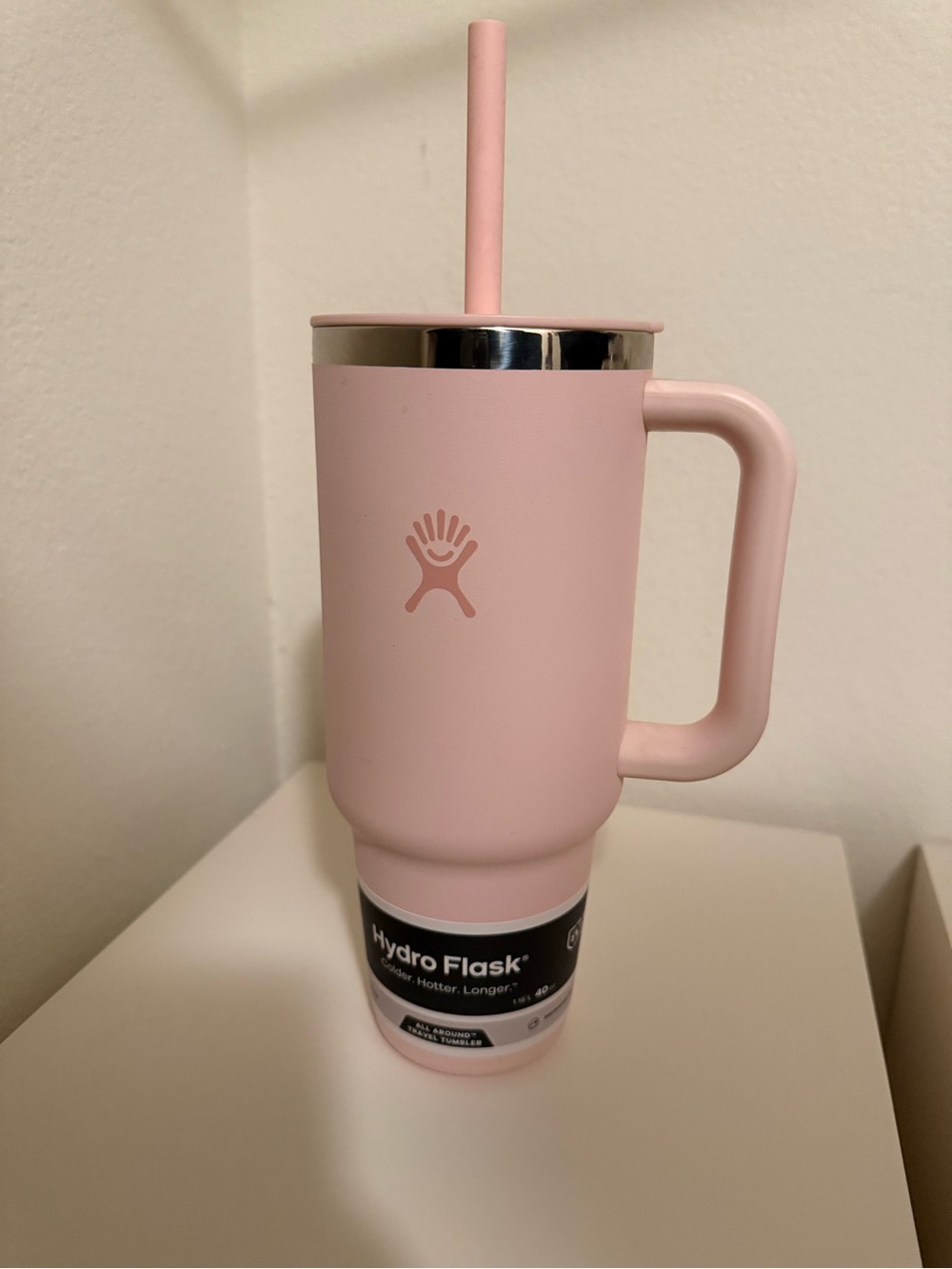 Hydro Flask Blush Pink Insulated Travel Mug with Handle and Straw
